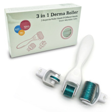 Hot Sale 3 in 1 Microneedle Derma Roller with 3 Separate Roller Heads of different Needle Count 180c/600c/1200c